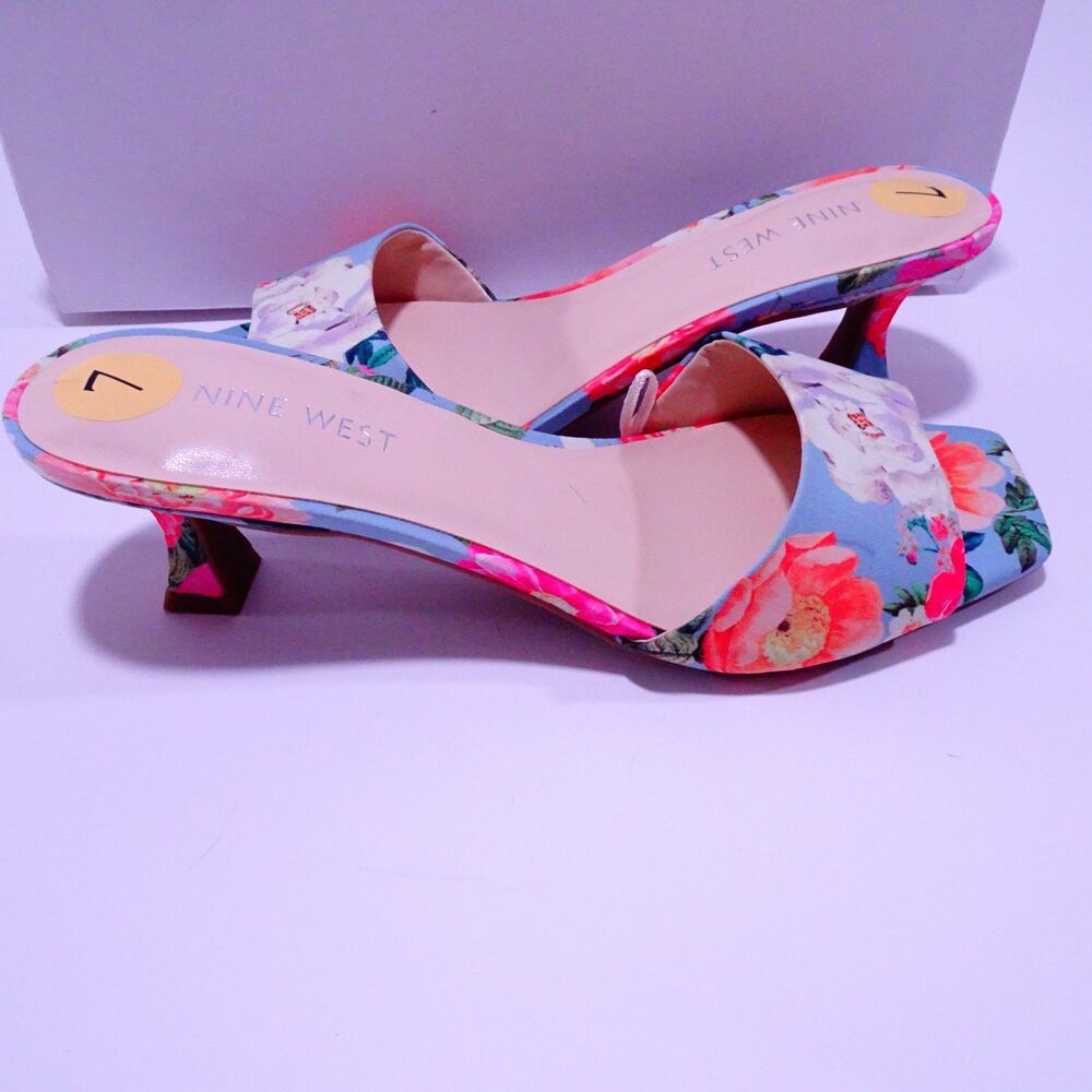 Nine West Women's Floral Square Toe Kitten Heel Mule Sandals Sz 7 NIB 128